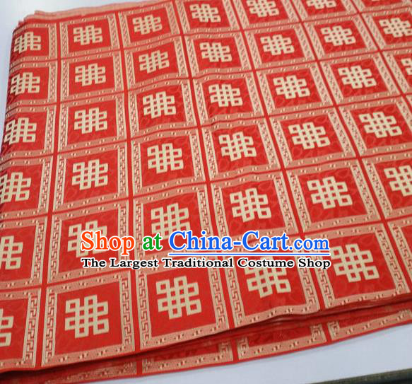 Asian Chinese Traditional Buddhism Lucky Knots Pattern Design Red Brocade Fabric Tibetan Robe Silk Material