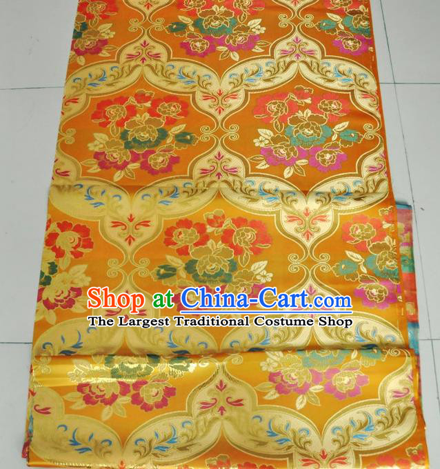 Asian Chinese Buddhism Traditional Peony Pattern Design Golden Brocade Fabric Tibetan Robe Silk Material