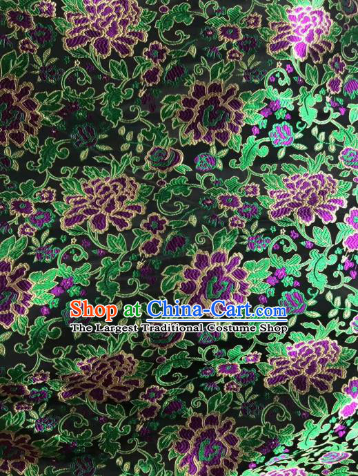 Asian Chinese Traditional Purple Peony Pattern Design Brocade Fabric Cheongsam Silk Material