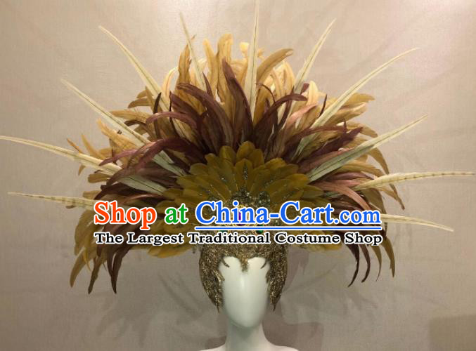 Customized Halloween Samba Dance Prop Brazil Parade Yellow Feather Wings Backboard and Headpiece for Women