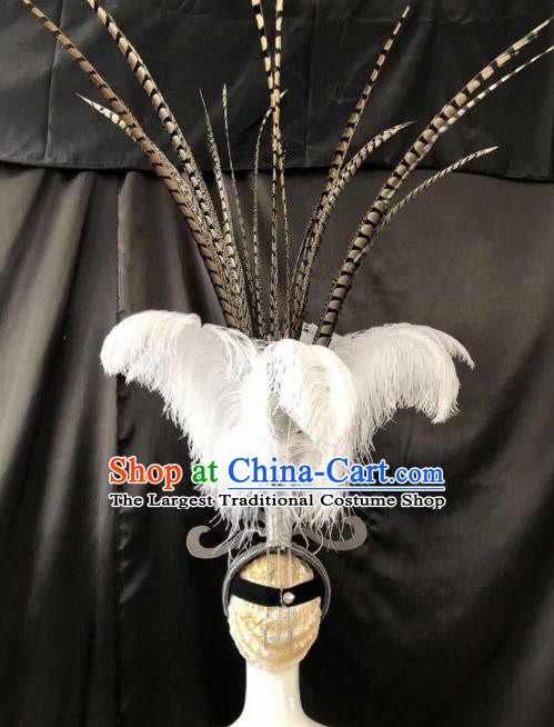 Customized Halloween Carnival White Feather Hair Accessories Brazil Parade Samba Dance Giant Headpiece for Women