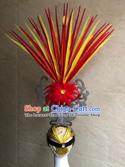 Customized Halloween Carnival Colorful Feather Hair Accessories Brazil Parade Samba Dance Giant Headpiece for Women