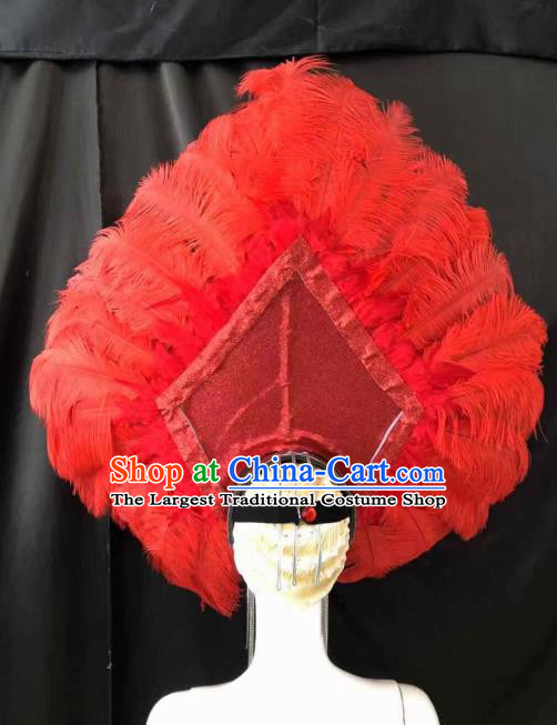 Customized Halloween Carnival Red Feather Giant Hair Accessories Brazil Parade Samba Dance Headpiece for Women