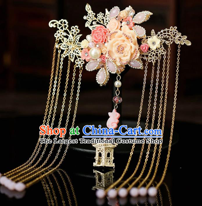 Top Chinese Traditional Lotus Tassel Hair Claw Handmade Hanfu Hairpins Hair Accessories for Women