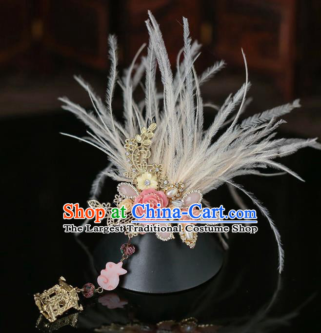 Top Chinese Traditional Feather Hair Claw Handmade Hanfu Hairpins Hair Accessories for Women