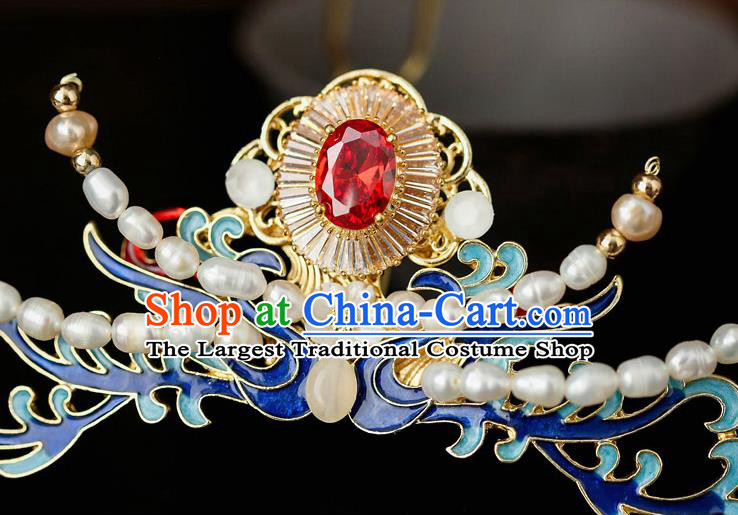 Top Chinese Traditional Red Crystal Pearls Hair Clip Handmade Hanfu Hairpins Hair Accessories for Women