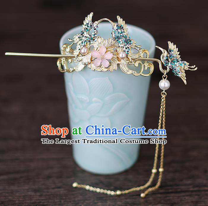Top Chinese Traditional Bride Crane Hair Crown Handmade Hairpins Wedding Hair Accessories Complete Set