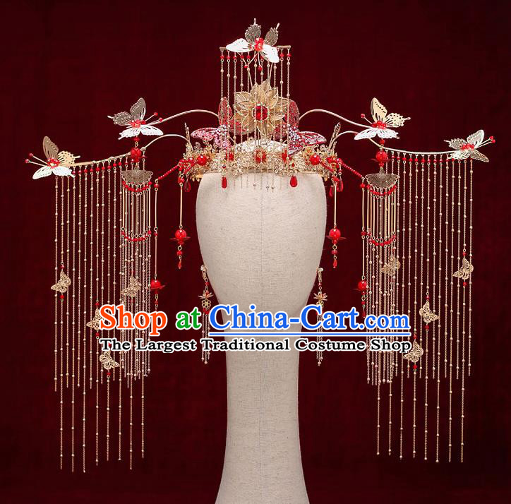Top Chinese Traditional Bride Lotus Phoenix Coronet Handmade Hairpins Wedding Hair Accessories Complete Set