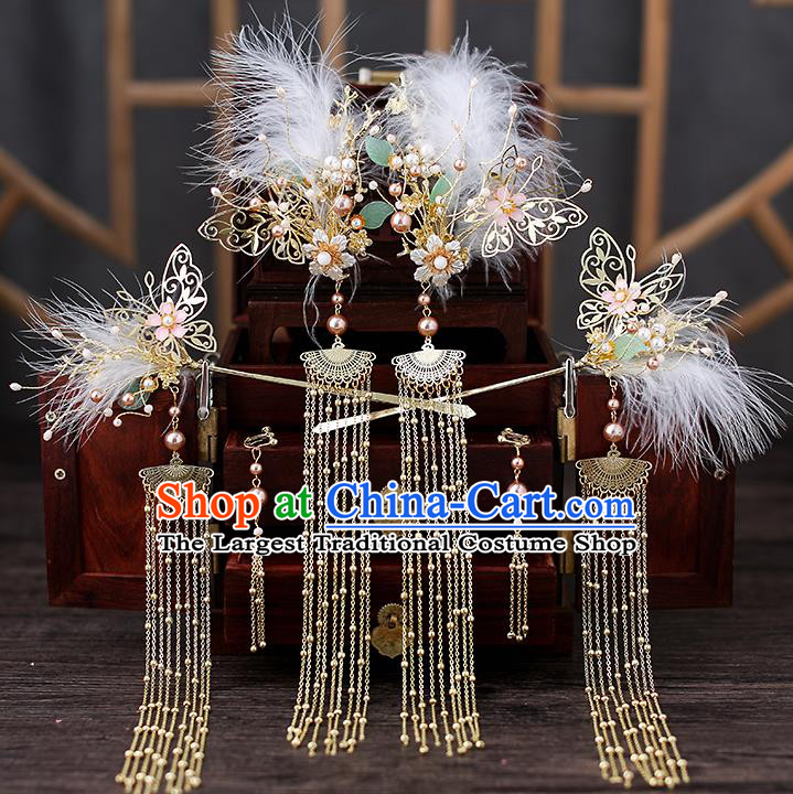 Top Chinese Traditional Bride Butterfly Hair Claws Handmade Hairpins Wedding Hair Accessories Complete Set