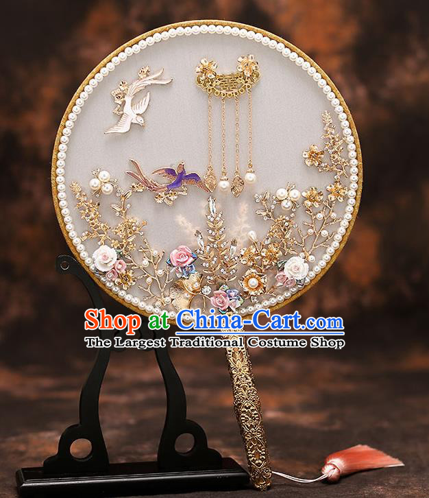 Chinese Traditional Wedding Prop Round Fan Ancient Bride Palace Fans for Women