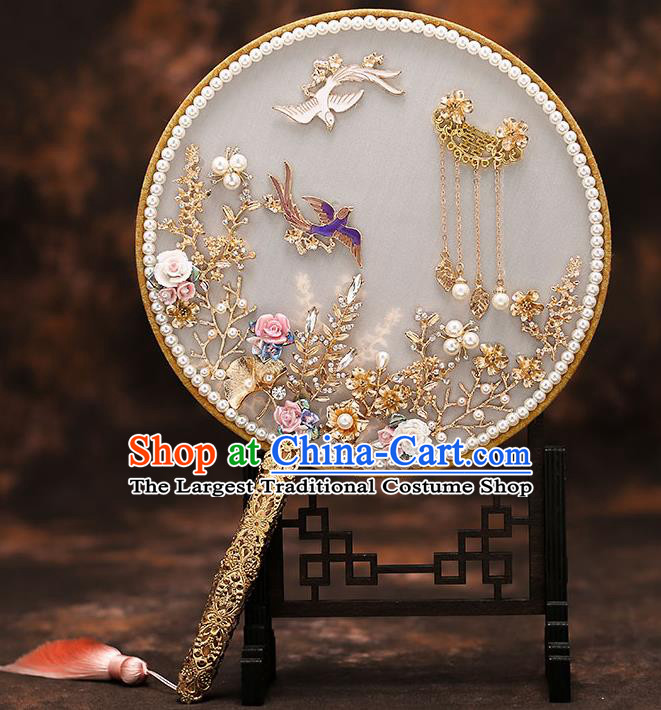 Chinese Traditional Wedding Prop Round Fan Ancient Bride Palace Fans for Women