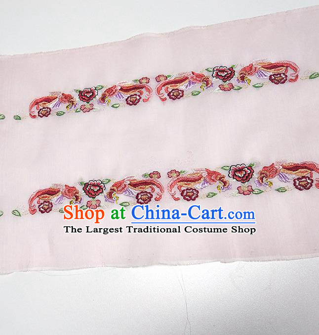 Asian Chinese Traditional Embroidered Phoenix Peony Pattern Design Light Pink Silk Fabric China Hanfu Silk Material