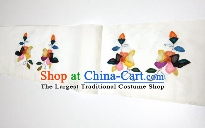 Asian Chinese Traditional Embroidered Flowers Pattern Design White Silk Fabric China Hanfu Silk Material