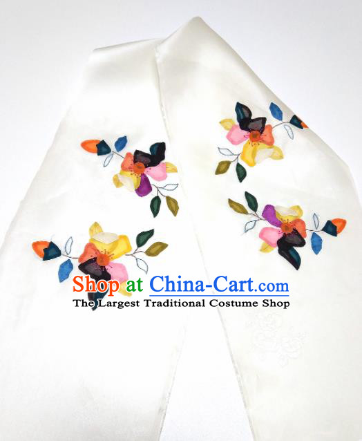 Asian Chinese Traditional Embroidered Flowers Pattern Design White Silk Fabric China Hanfu Silk Material