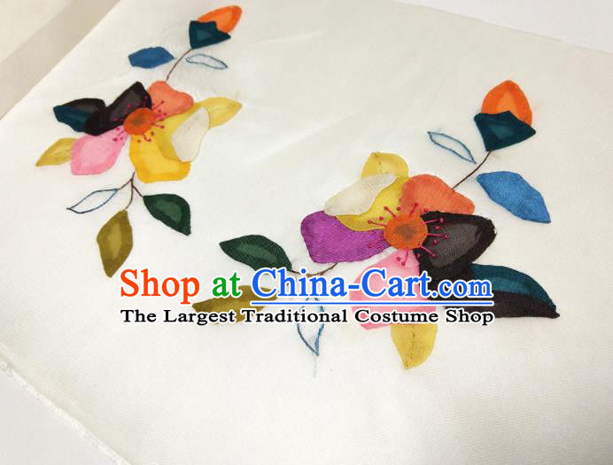 Asian Chinese Traditional Embroidered Flowers Pattern Design White Silk Fabric China Hanfu Silk Material