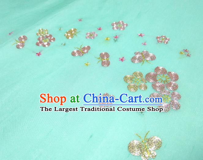 Asian Chinese Traditional Embroidered Plum Pattern Design Green Silk Fabric China Hanfu Silk Material