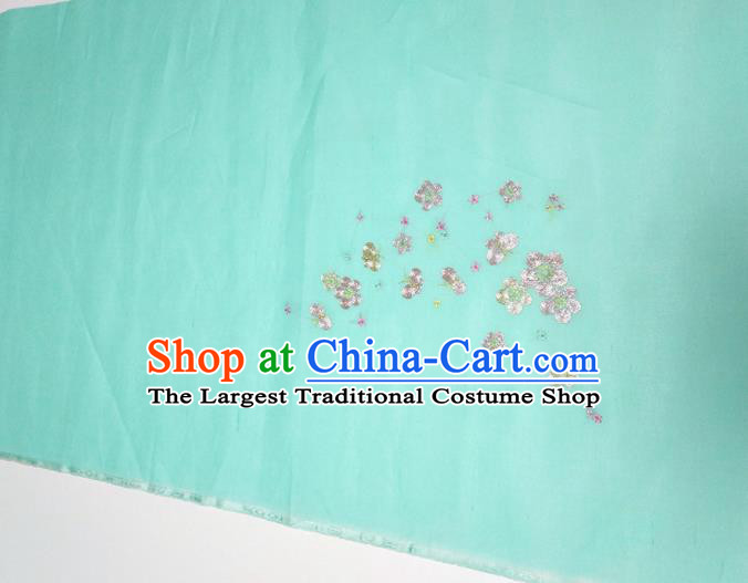 Asian Chinese Traditional Embroidered Plum Pattern Design Green Silk Fabric China Hanfu Silk Material