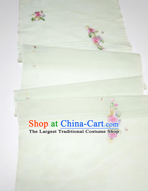 Asian Chinese Traditional Embroidered Camellia Pattern Design Light Green Silk Fabric China Hanfu Silk Material