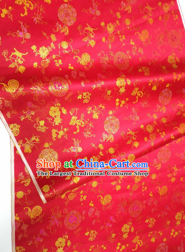 Asian Chinese Traditional Bamboo Peony Pattern Design Red Brocade Silk Fabric China Hanfu Satin Material