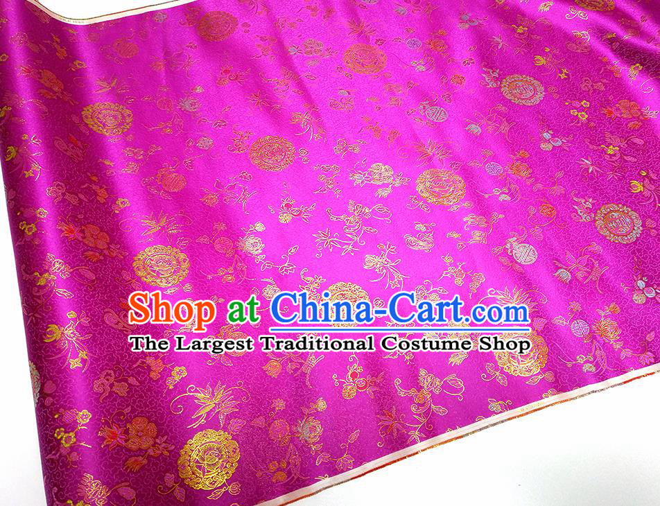 Asian Chinese Traditional Bamboo Peony Pattern Design Rosy Brocade Silk Fabric China Hanfu Satin Material