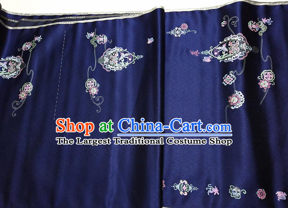 Asian Chinese Traditional Embroidered Crane Pattern Design Navy Blue Silk Fabric China Hanfu Silk Material