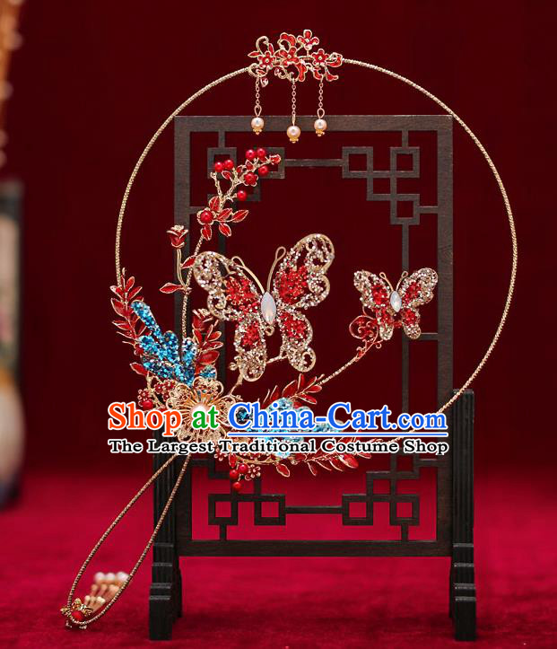 Chinese Traditional Wedding Prop Opal Butterfly Round Fan Ancient Bride Palace Fans for Women