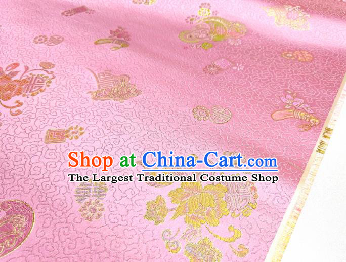 Asian Chinese Traditional Peony Pattern Design Pink Brocade Silk Fabric China Hanfu Satin Material