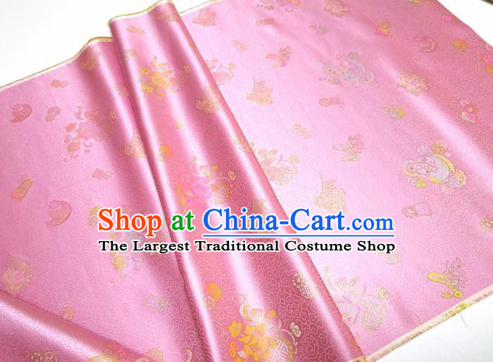 Asian Chinese Traditional Peony Pattern Design Pink Brocade Silk Fabric China Hanfu Satin Material