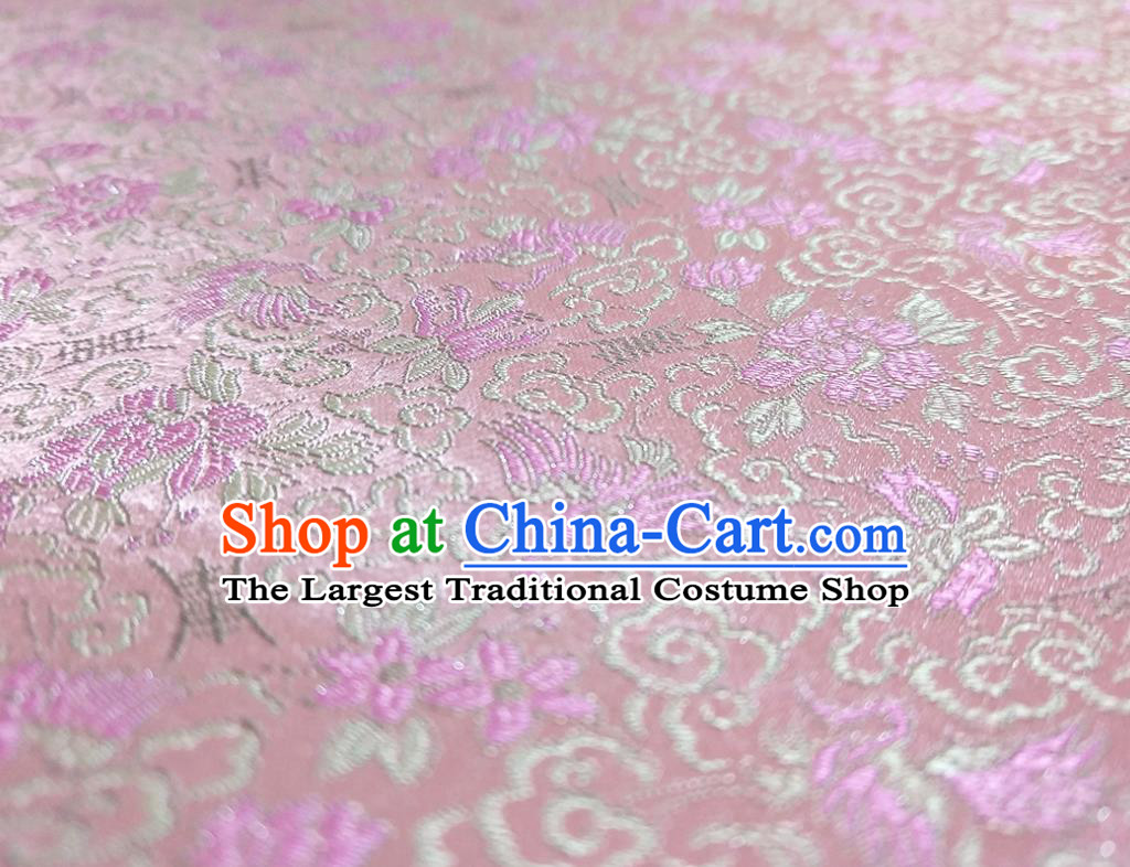Asian Chinese Traditional Crane Pattern Design Pink Brocade Silk Fabric China Hanfu Satin Material