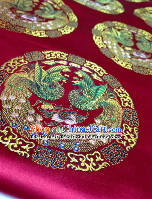 Asian Chinese Traditional Phoenix Pattern Design Red Brocade Silk Fabric China Hanfu Satin Material