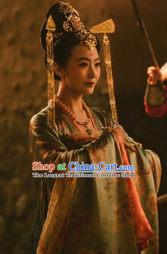 Chinese Ancient Tang Dynasty Imperial Consort the Longest Day in Chang An Xu Hezi Replica Costumes and Headpiece Complete Set