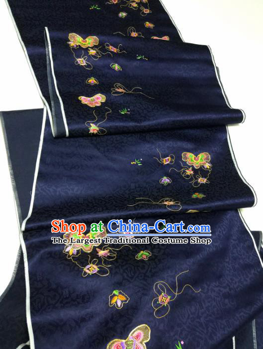 Chinese Traditional Embroidered Pattern Design Navy Silk Fabric Asian China Hanfu Silk Material