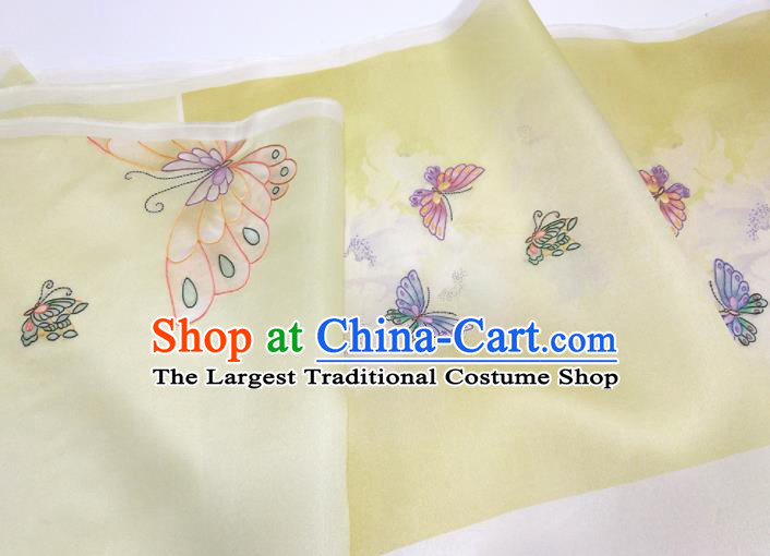 Chinese Traditional Printing Butterfly Pattern Design Yellow Silk Fabric Asian China Hanfu Silk Material