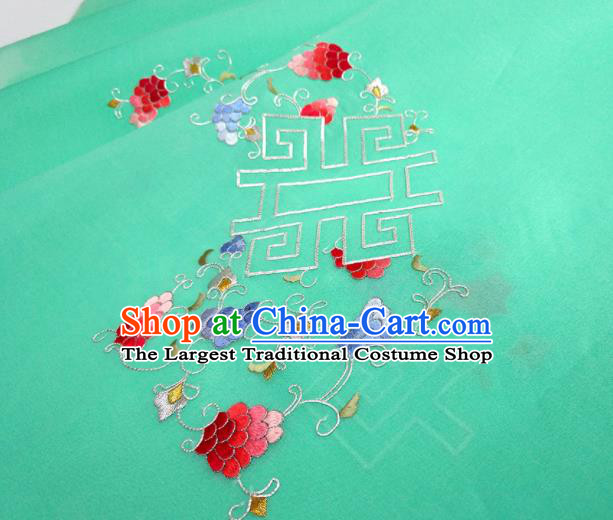 Chinese Traditional Embroidered Flowers Pattern Design Green Silk Fabric Asian China Hanfu Silk Material