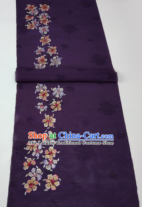 Chinese Traditional Embroidered Pattern Design Deep Purple Silk Fabric Asian China Hanfu Silk Material