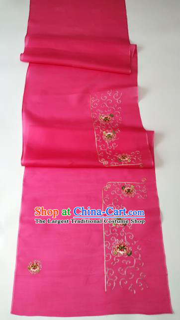 Chinese Traditional Embroidered Peony Pattern Design Rosy Silk Fabric Asian China Hanfu Silk Material
