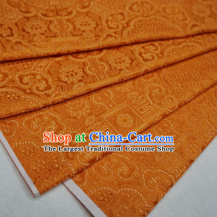 Chinese Traditional Rosette Pattern Design Orange Brocade Fabric Asian Satin China Hanfu Silk Material
