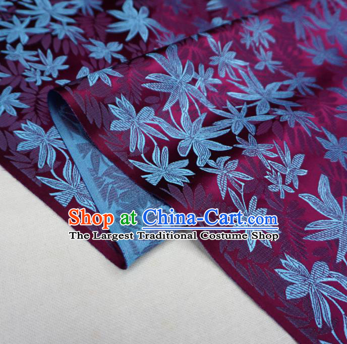 Chinese Traditional Maple Leaf Pattern Design Purple Brocade Fabric Asian Satin China Hanfu Silk Material