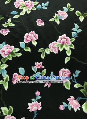 Chinese Traditional Embroidered Lily Flowers Pattern Design Black Silk Fabric Asian China Hanfu Silk Material