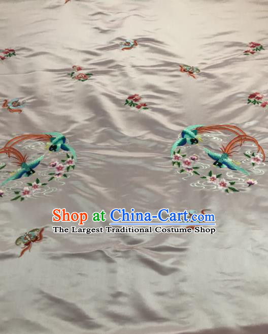 Chinese Traditional Embroidered Peach Flowers Birds Pattern Design Pink Silk Fabric Asian China Hanfu Silk Material