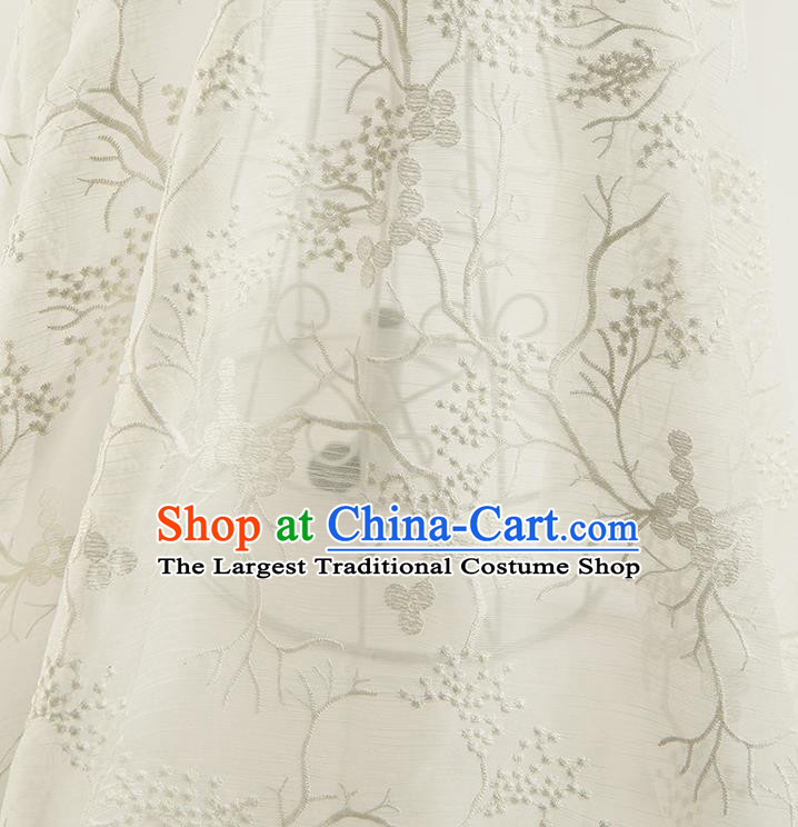 Chinese Traditional Plum Blossom Pattern Design White Chiffon Fabric Asian Satin China Hanfu Material