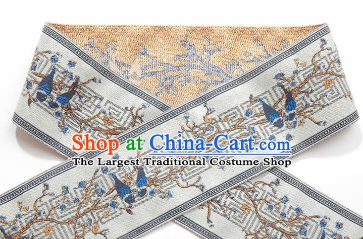 Chinese Traditional Hanfu Grey Embroidered Birds Pattern Band Fabric Asian China Costume Collar Accessories
