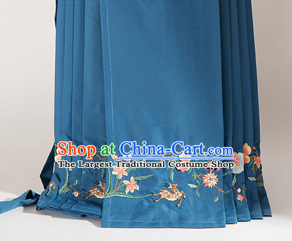 Chinese Traditional Embroidered Deer Pattern Design Blue Flax Fabric Asian China Hanfu Material