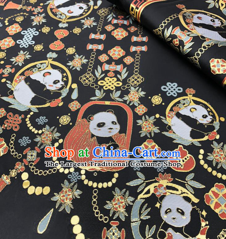 Chinese Traditional Panda Pattern Design Black Brocade Fabric Asian China Satin Hanfu Material