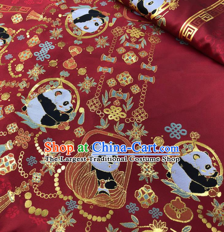 Chinese Traditional Panda Pattern Design Red Brocade Fabric Asian China Satin Hanfu Material
