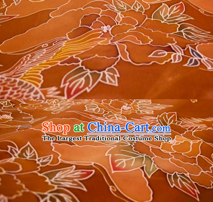 Chinese Traditional Pheasant Peony Pattern Design Ginger Silk Fabric Asian China Hanfu Mulberry Silk Material