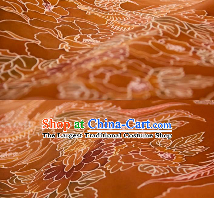 Chinese Traditional Pheasant Peony Pattern Design Ginger Silk Fabric Asian China Hanfu Mulberry Silk Material