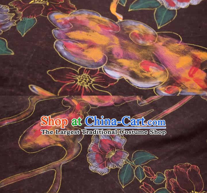 Chinese Traditional Hibiscus Pattern Design Deep Purple Silk Fabric Asian China Hanfu Mulberry Silk Material