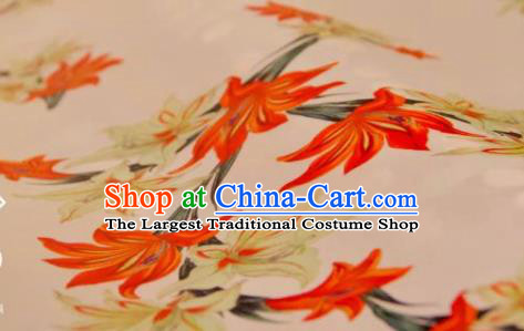 Chinese Traditional Lily Flowers Pattern Design Pink Silk Fabric Asian China Hanfu Mulberry Silk Material