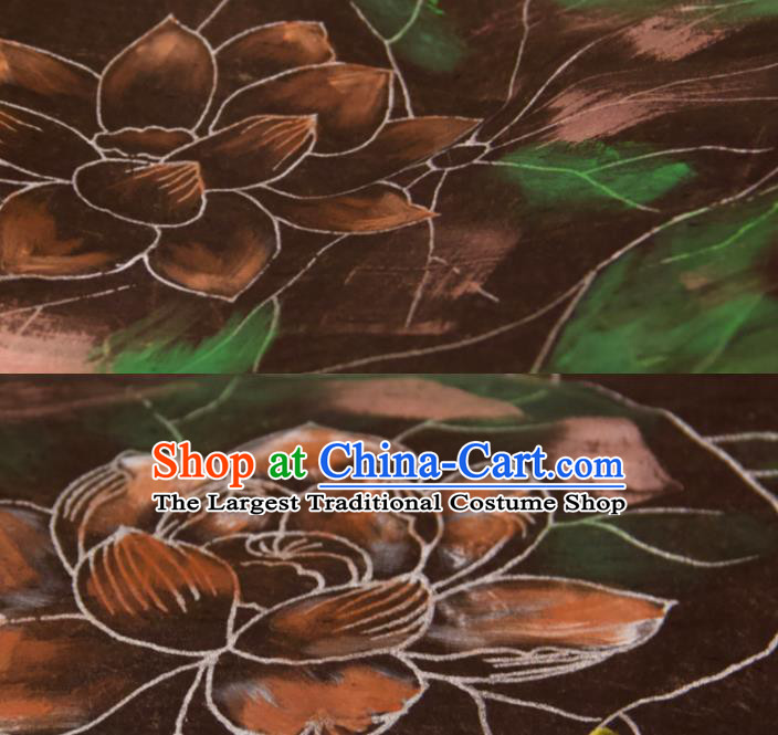 Chinese Traditional Lotus Pattern Design Brown Silk Fabric Asian China Hanfu Gambiered Guangdong Mulberry Silk Material